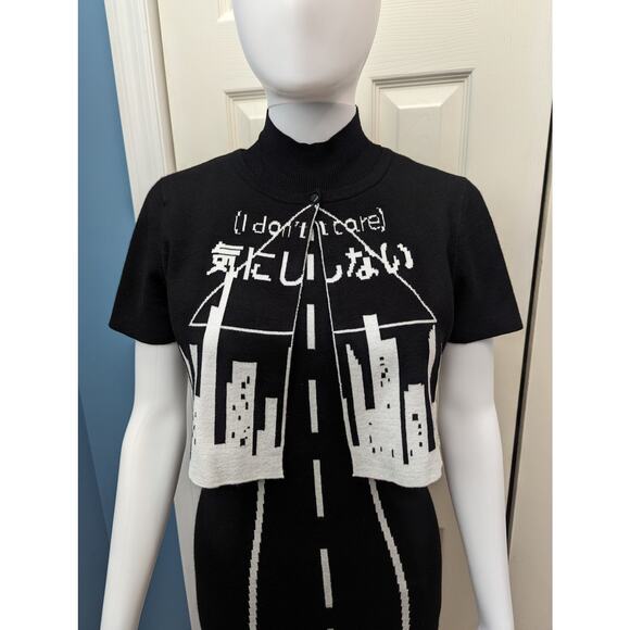 J Mujet X Designow Dress And Cardigan Crop Set I Don't Care Graphic City Print - Picture 4 of 15